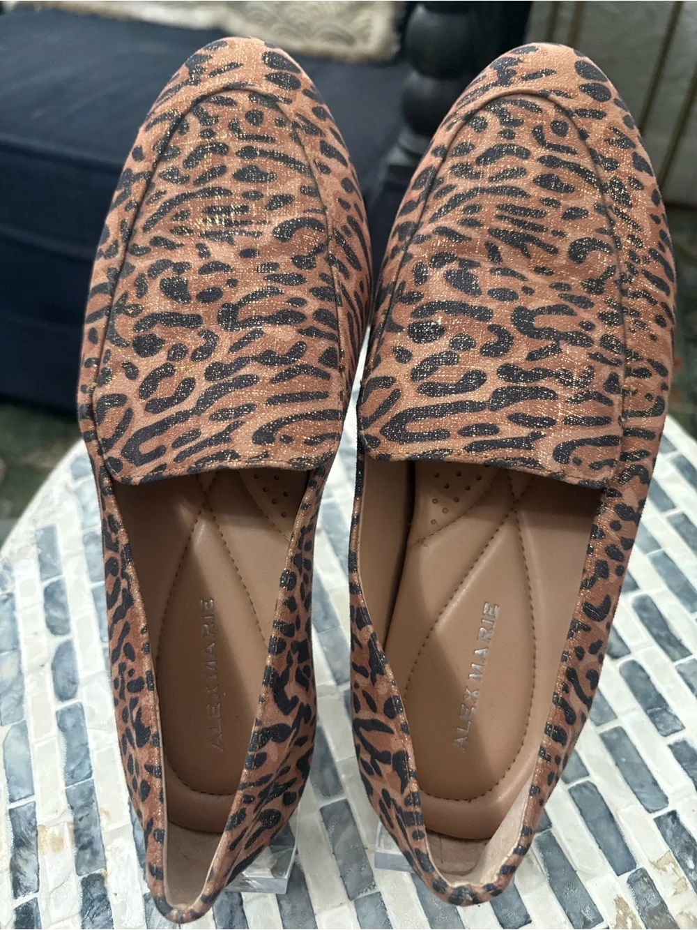 Alex Marie Metallic Leopard -Print Slip-On‎ Loafers size 7